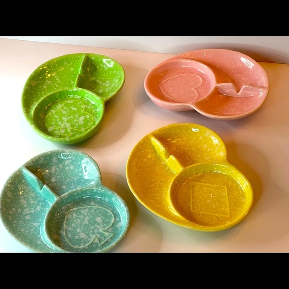 Shawnee Vintage RETRO Pottery 1950s  Bridge set of 4 ashtrays cup holders ..🧚🏻 - Picture 1 of 6